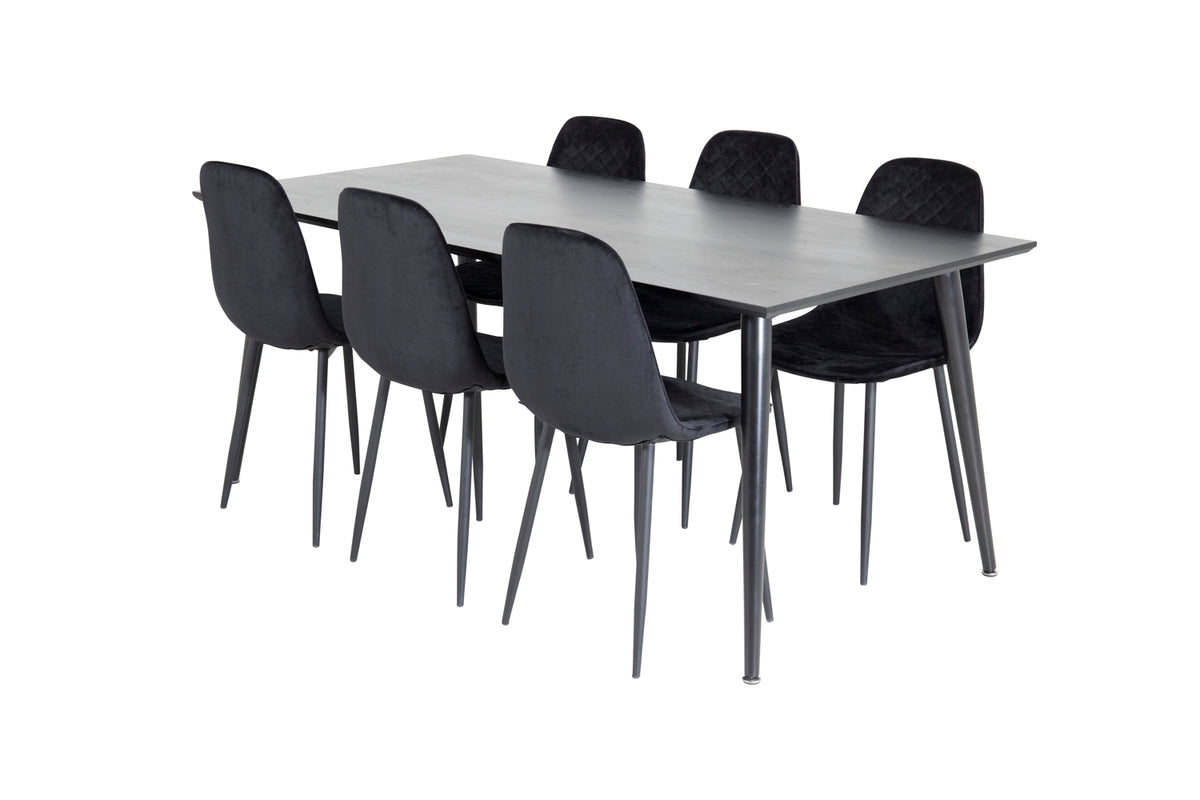 Venture Design Dipp & Polar Rektangulära Matbord 180 x 90 Svart + Matstolar 2-pack Svart