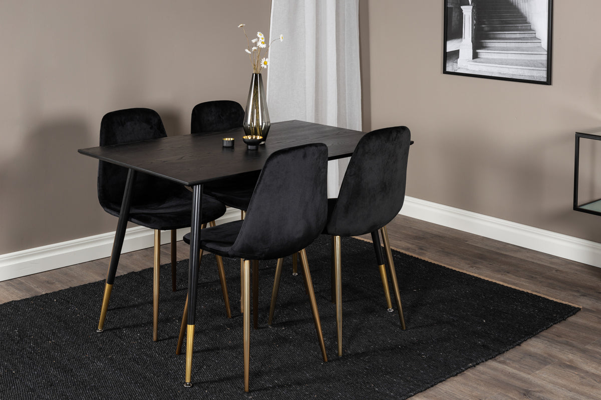 Venture Design Dipp & Polar Rektangulära Matbord 120 x 85 Svart + Matstolar 2-pack Svart