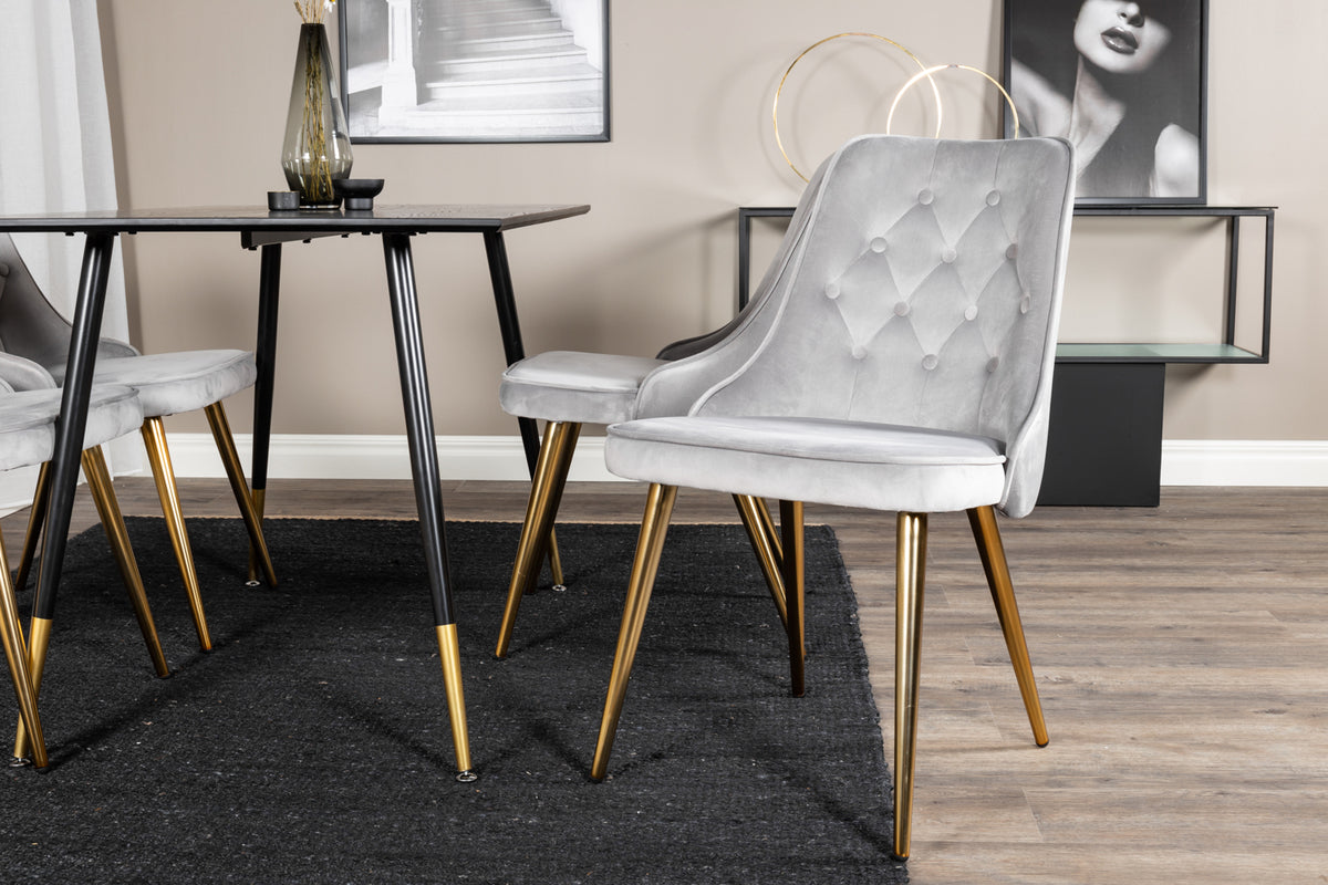 Venture Design Dipp & Velvet Deluxe Rektangulära Matbord 120 x 85 Svart + Matstolar 2-pack Grå