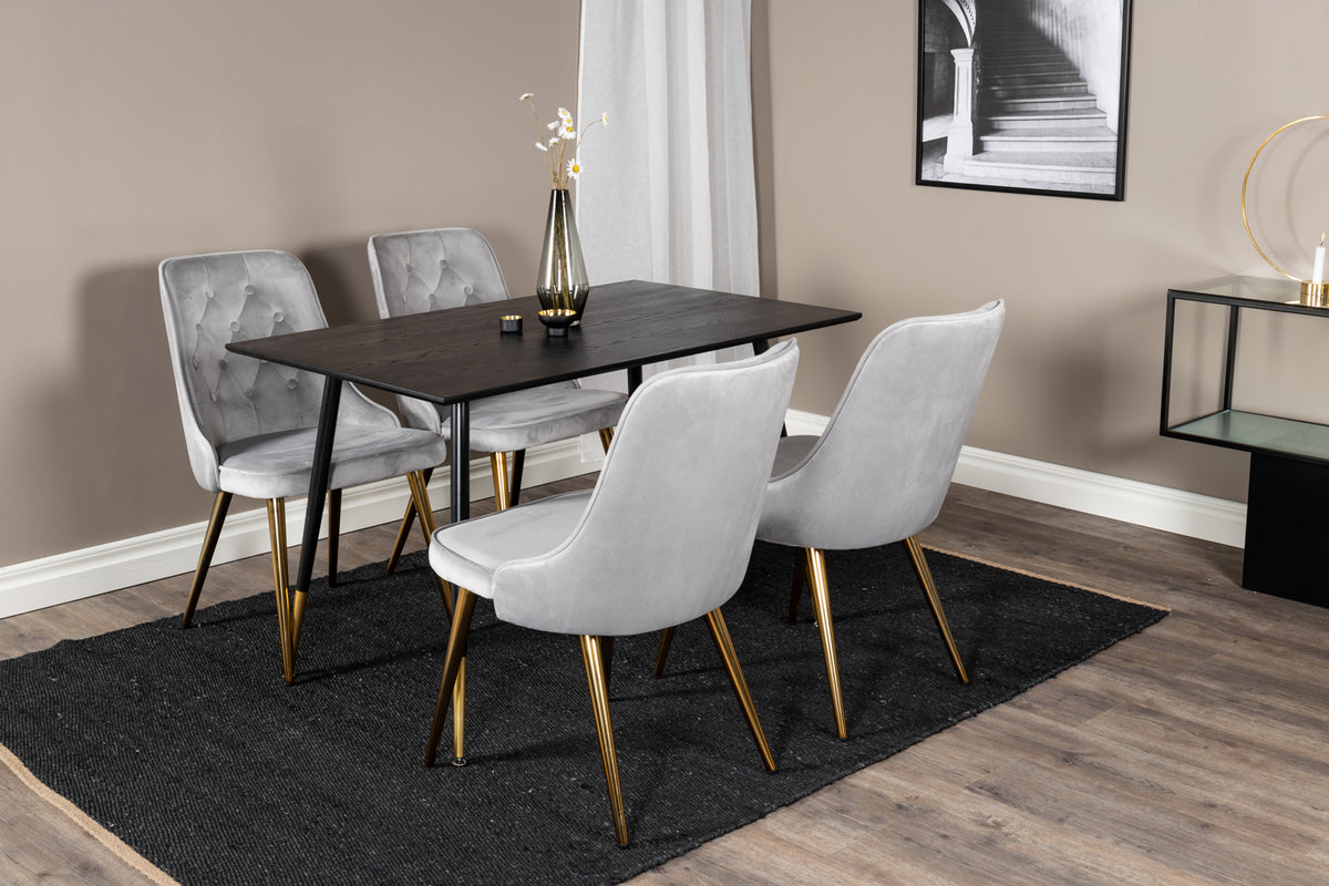 Venture Design Dipp & Velvet Deluxe Rektangulära Matbord 120 x 85 Svart + Matstolar 2-pack Grå
