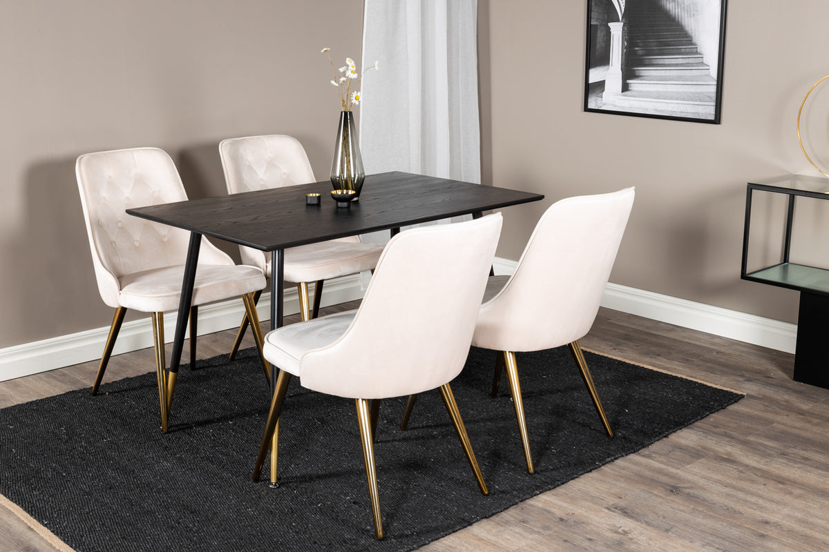 Venture Design Dipp & Velvet Deluxe Matbord 85x120 + Matstolar Beige