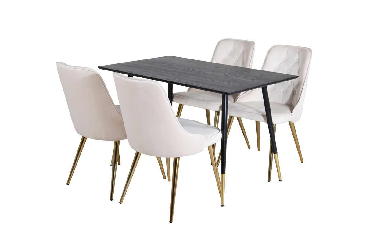 Venture Design Dipp & Velvet Deluxe Matbord 85x120 + Matstolar Beige