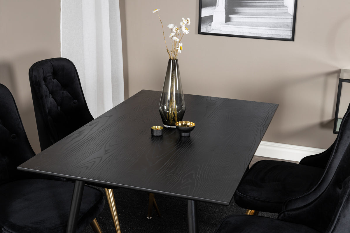 Venture Design Dipp & Velvet Deluxe Rektangulära Matbord 120 x 85 Svart + Matstolar 2-pack Svart
