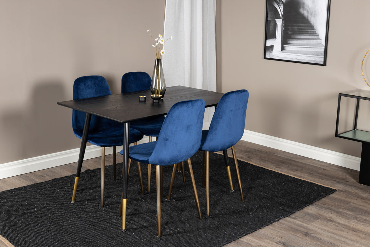 Venture Design Dipp & Polar Rektangulära Matbord 120 x 85 Svart + Matstolar 2-pack Blå