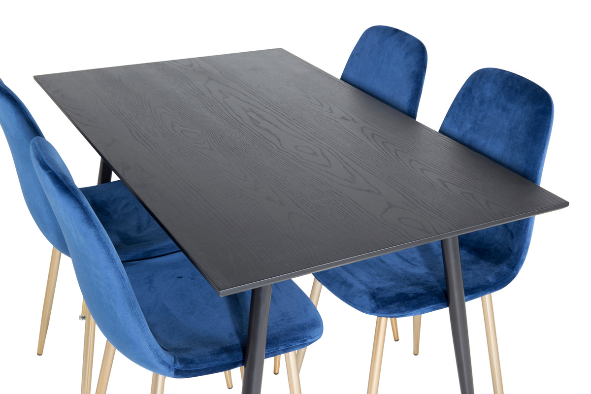 Venture Design Dipp & Polar Rektangulära Matbord 120 x 85 Svart + Matstolar 2-pack Blå