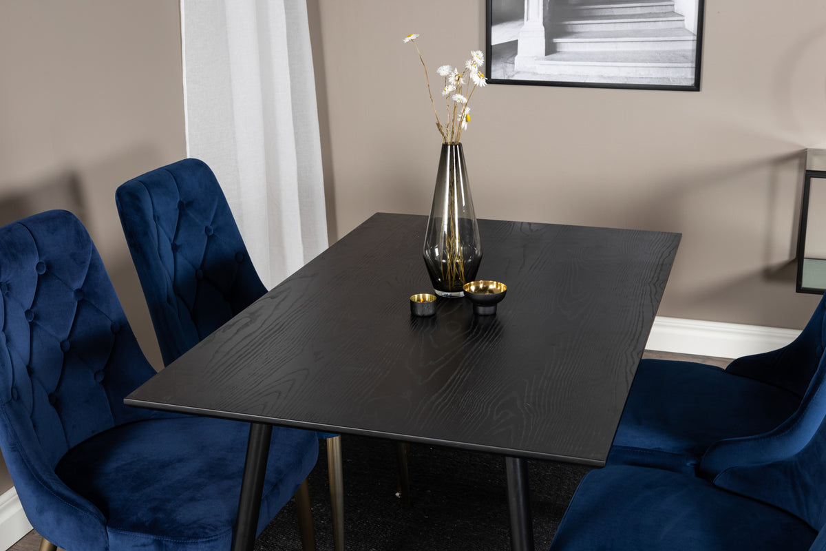 Venture Design Dipp & Velvet Deluxe Matbord 85x120 + Matstolar Blå