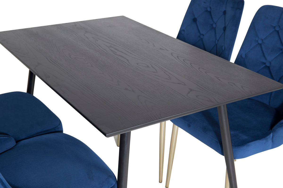 Venture Design Dipp & Velvet Deluxe Matbord 85x120 + Matstolar Blå