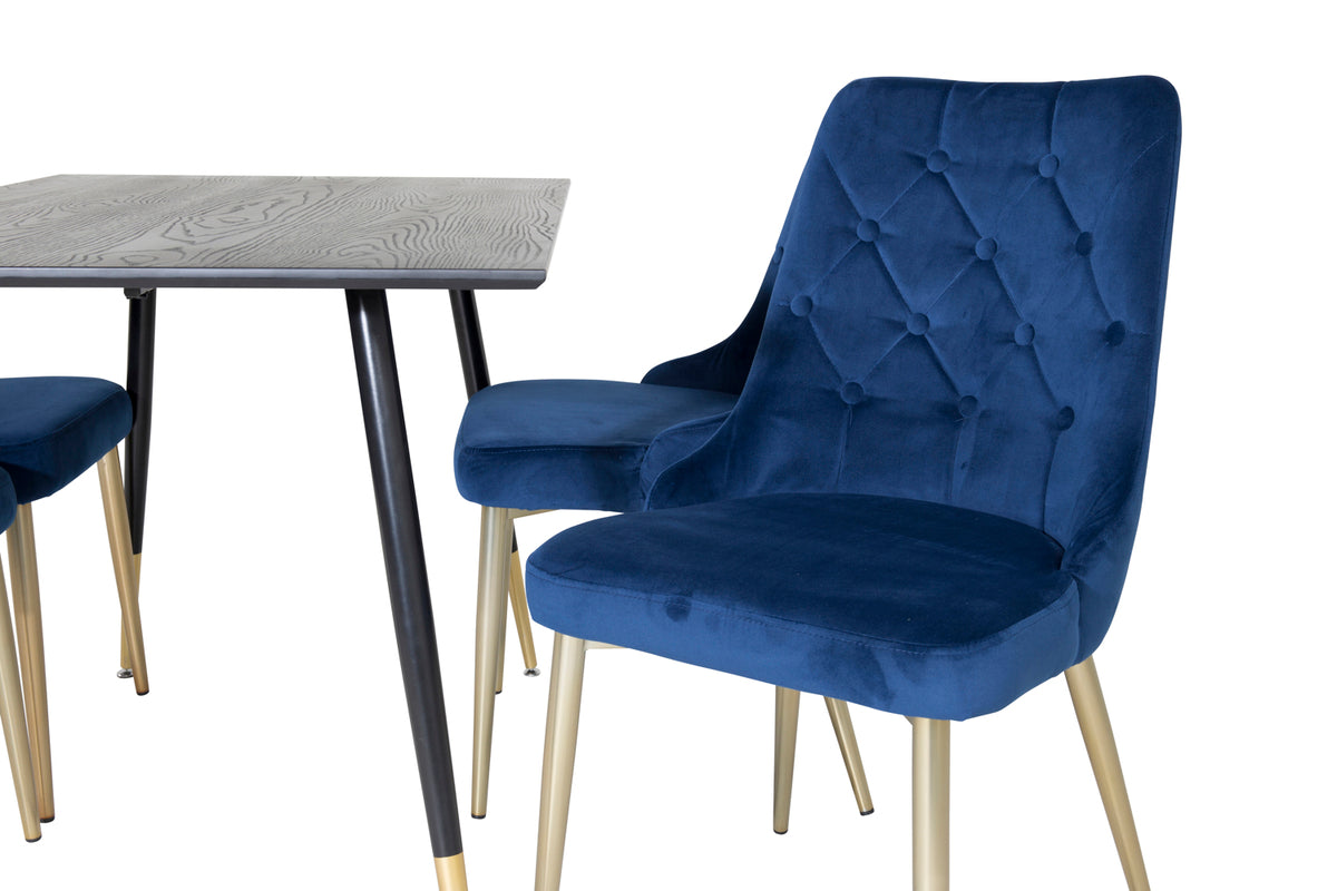 Venture Design Dipp & Velvet Deluxe Matbord 85x120 + Matstolar Blå