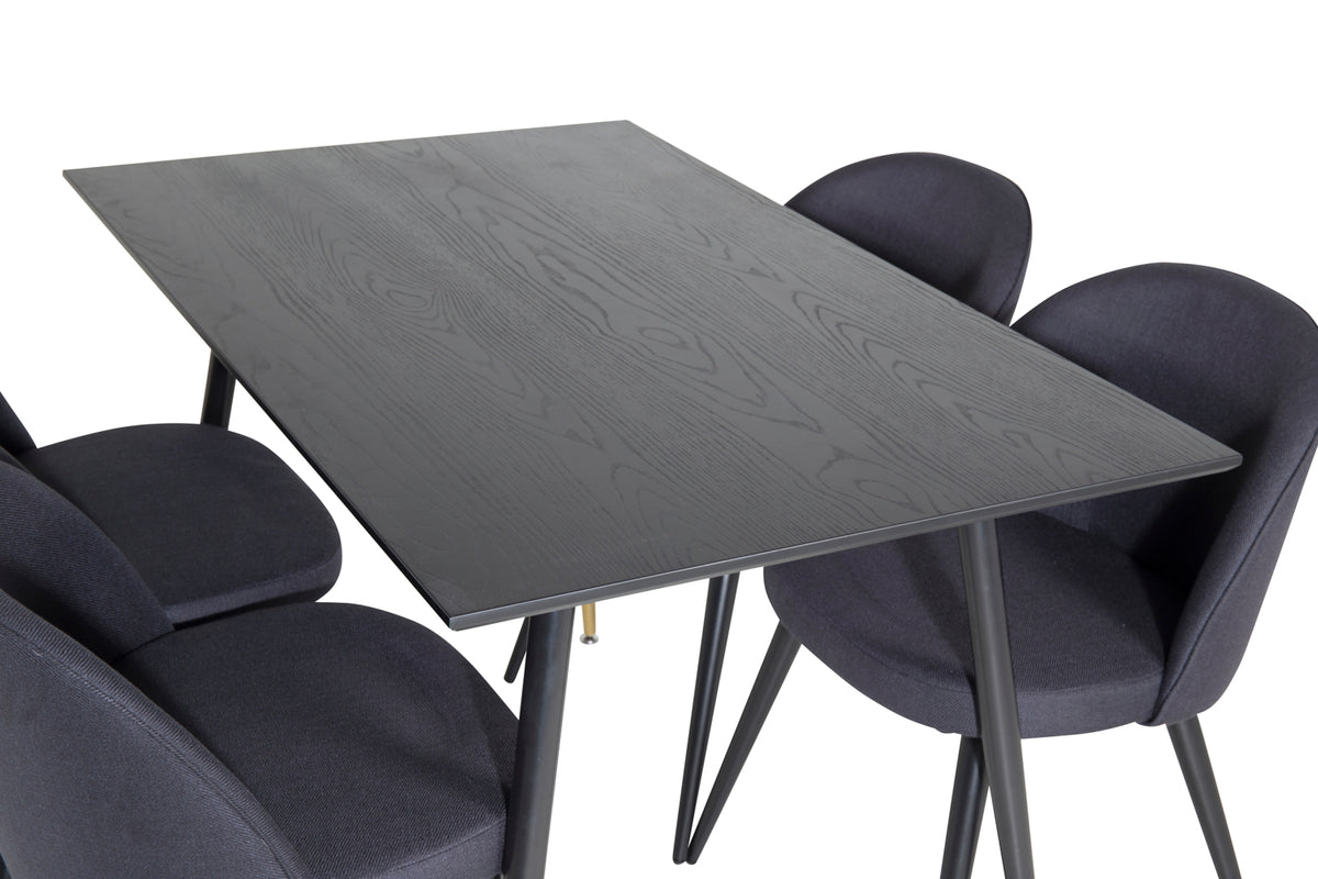 Venture Design Dipp & Velvet Rektangulära Matbord 120 x 85 Svart + Matstolar 2-pack Svart