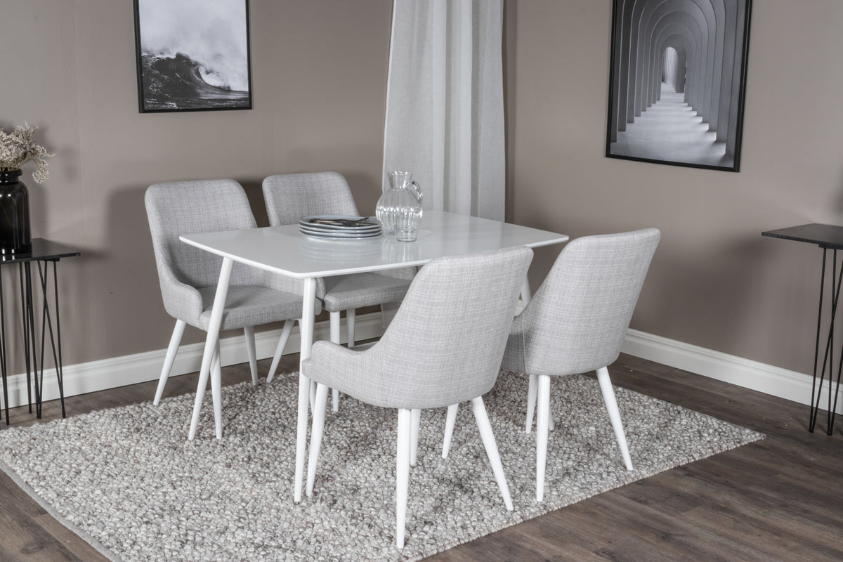 Venture Design Plaza & Polar Matstolar 2-pack Grå + Rektangulära Matbord 120 x 75 Vit