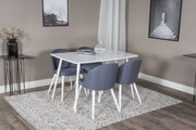 Venture Design Polar & Velvet Rektangulära Matbord 120 x 75 Vit + Matstolar 2-pack Blå