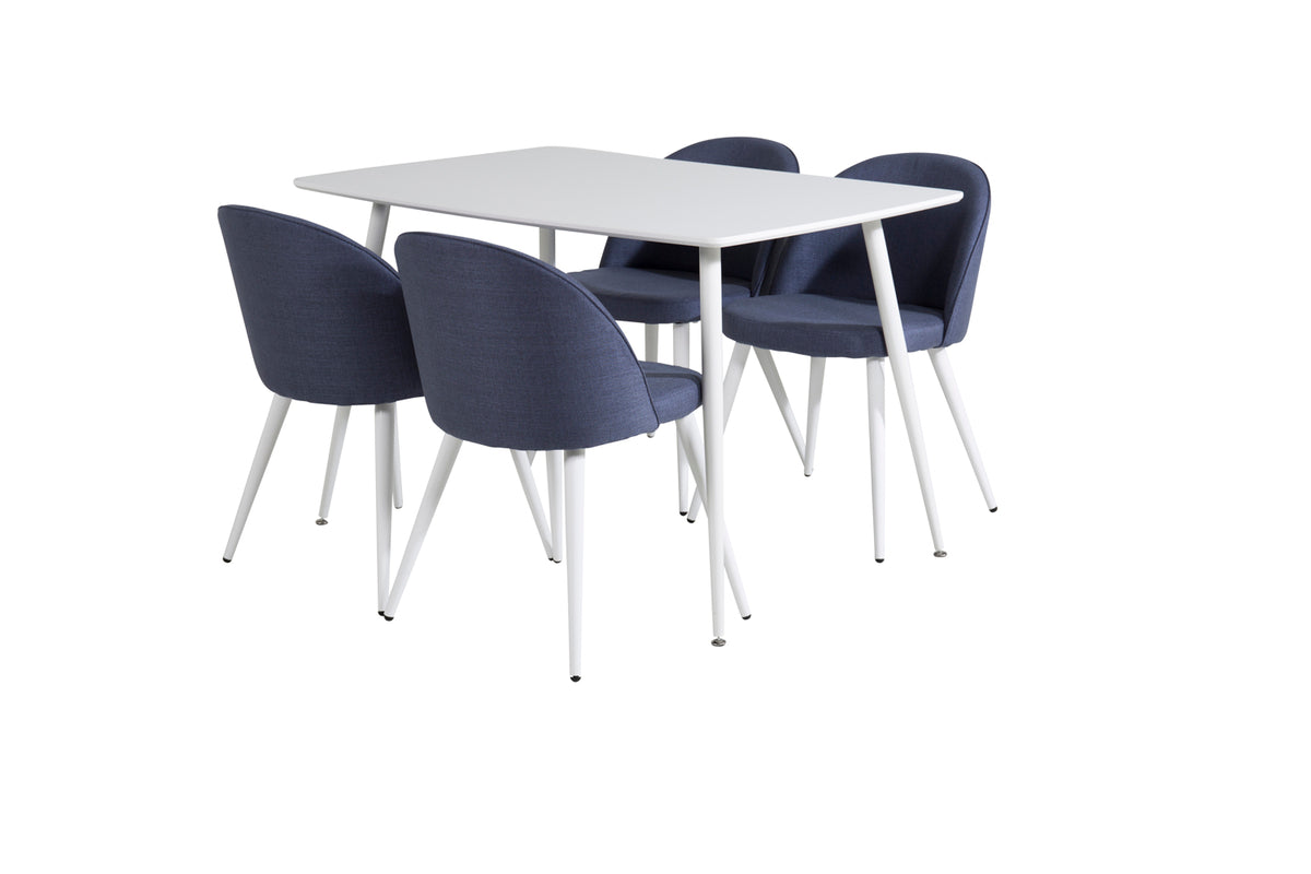 Venture Design Polar & Velvet Rektangulära Matbord 120 x 75 Vit + Matstolar 2-pack Blå