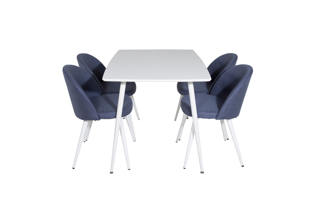 Venture Design Polar & Velvet Rektangulära Matbord 120 x 75 Vit + Matstolar 2-pack Blå
