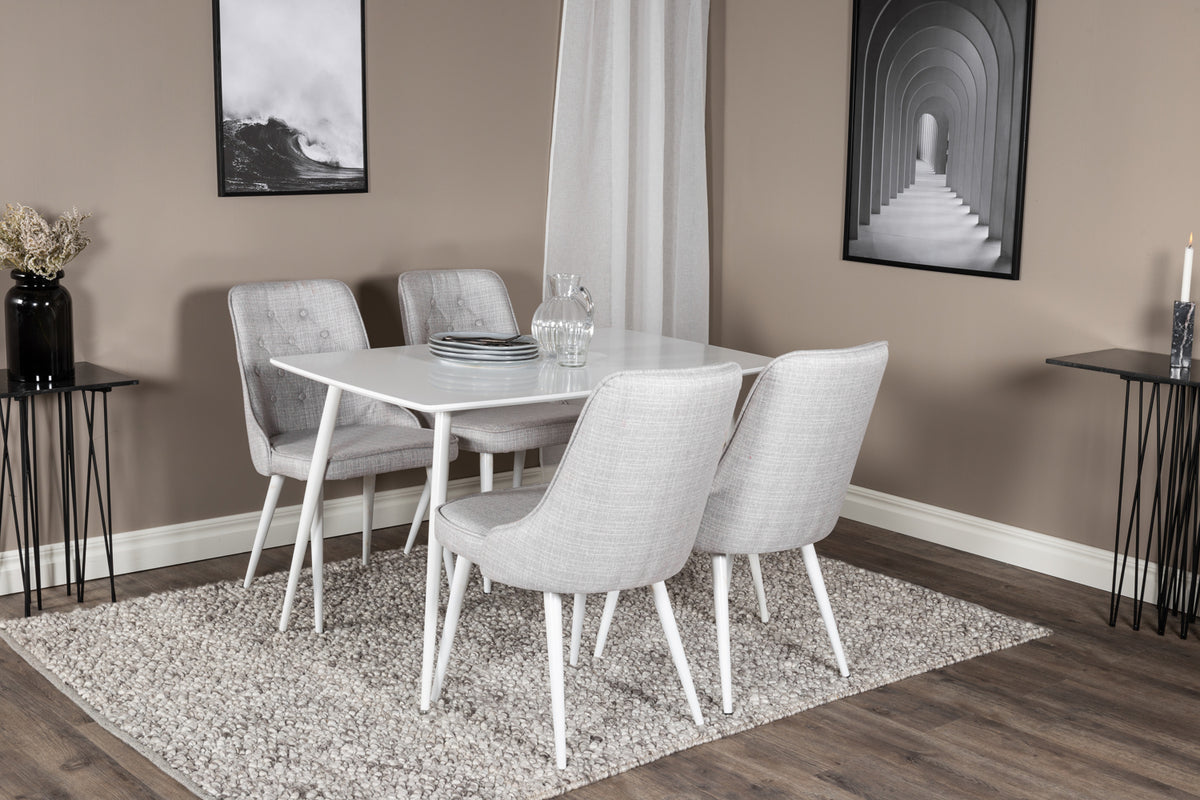 Venture Design Polar & Velvet Deluxe Rektangulära Matbord 120 x 75 Vit + Matstolar 2-pack Ljusgrå