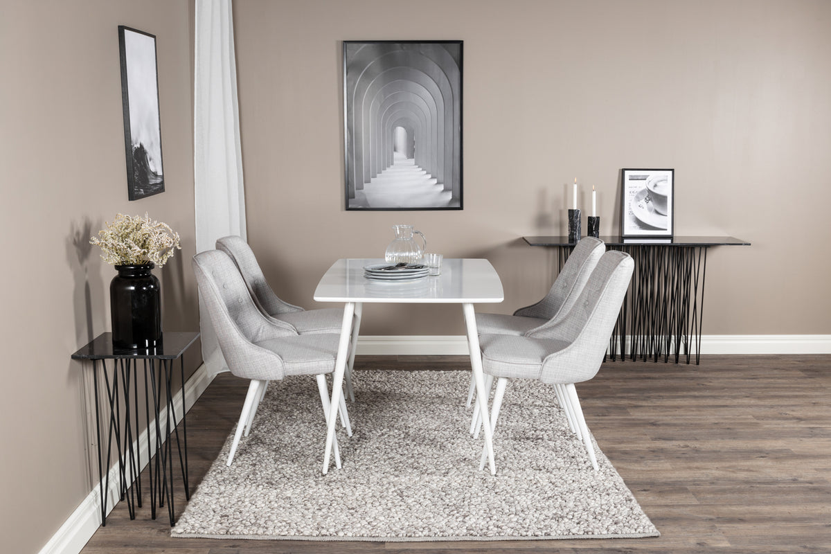 Venture Design Polar & Velvet Deluxe Rektangulära Matbord 120 x 75 Vit + Matstolar 2-pack Ljusgrå