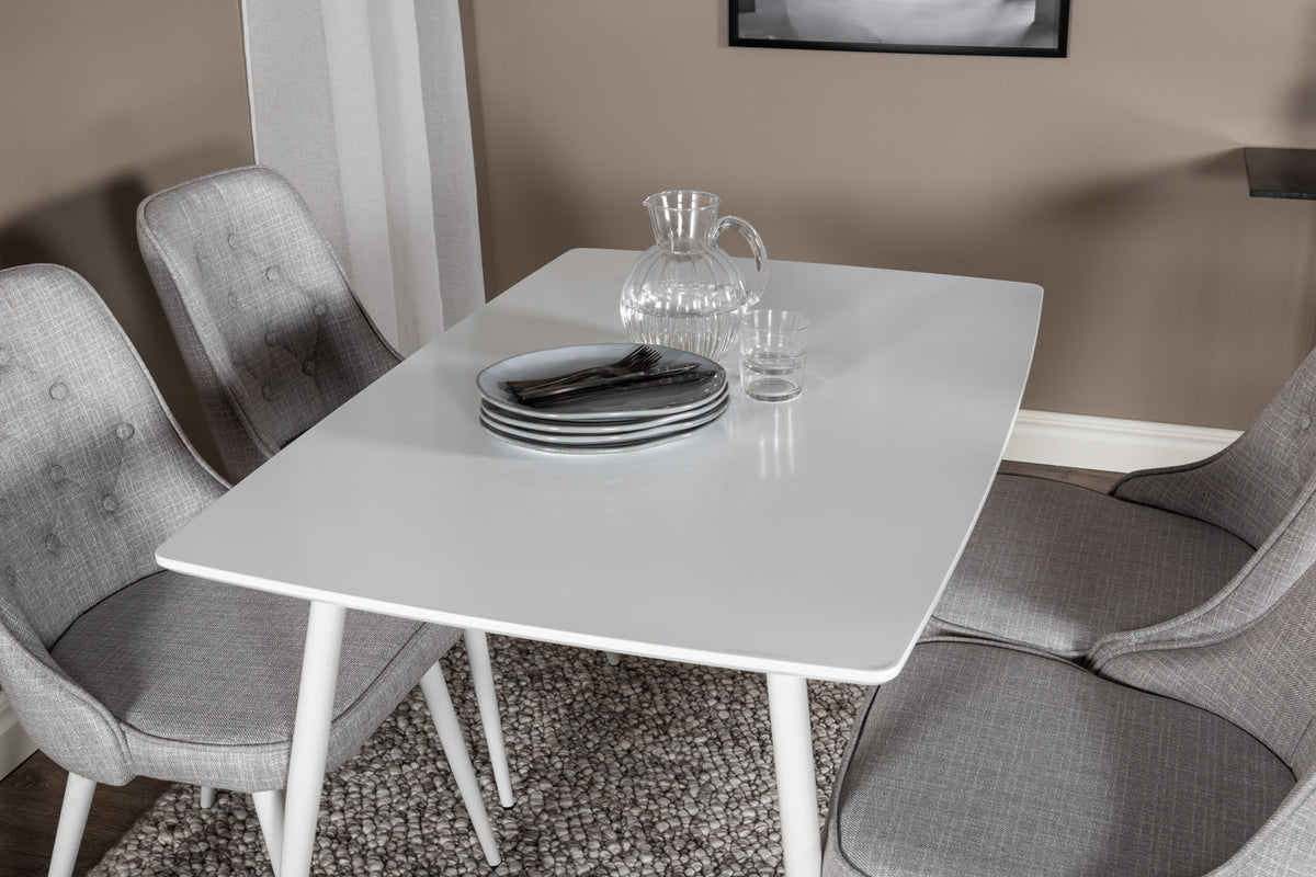 Venture Design Polar & Velvet Deluxe Rektangulära Matbord 120 x 75 Vit + Matstolar 2-pack Ljusgrå
