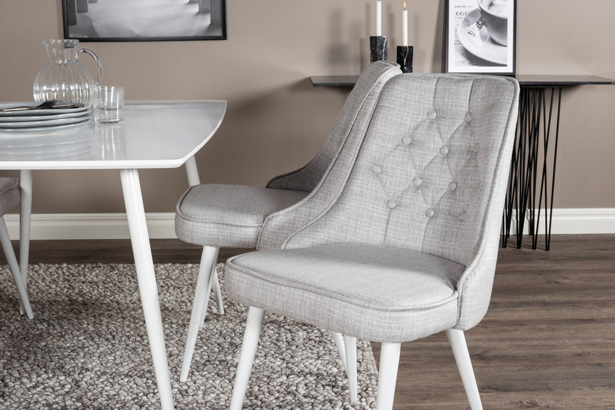 Venture Design Polar & Velvet Deluxe Rektangulära Matbord 120 x 75 Vit + Matstolar 2-pack Ljusgrå