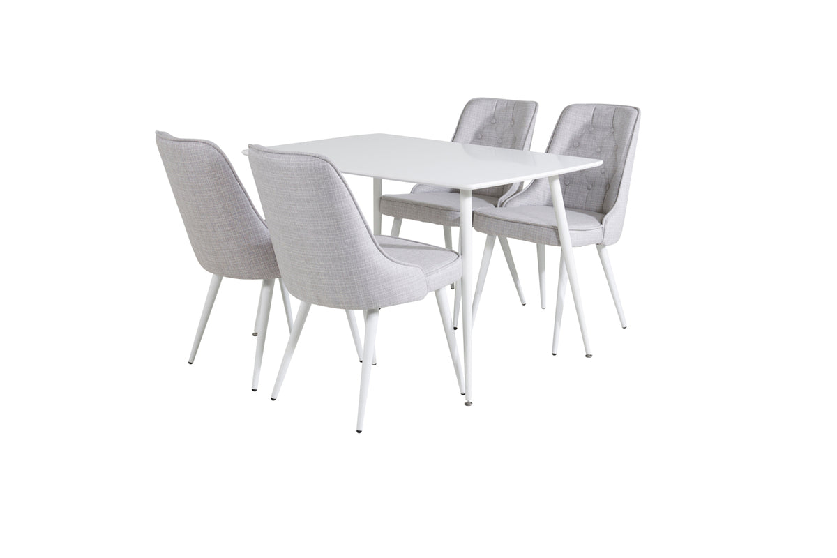 Venture Design Polar & Velvet Deluxe Rektangulära Matbord 120 x 75 Vit + Matstolar 2-pack Ljusgrå