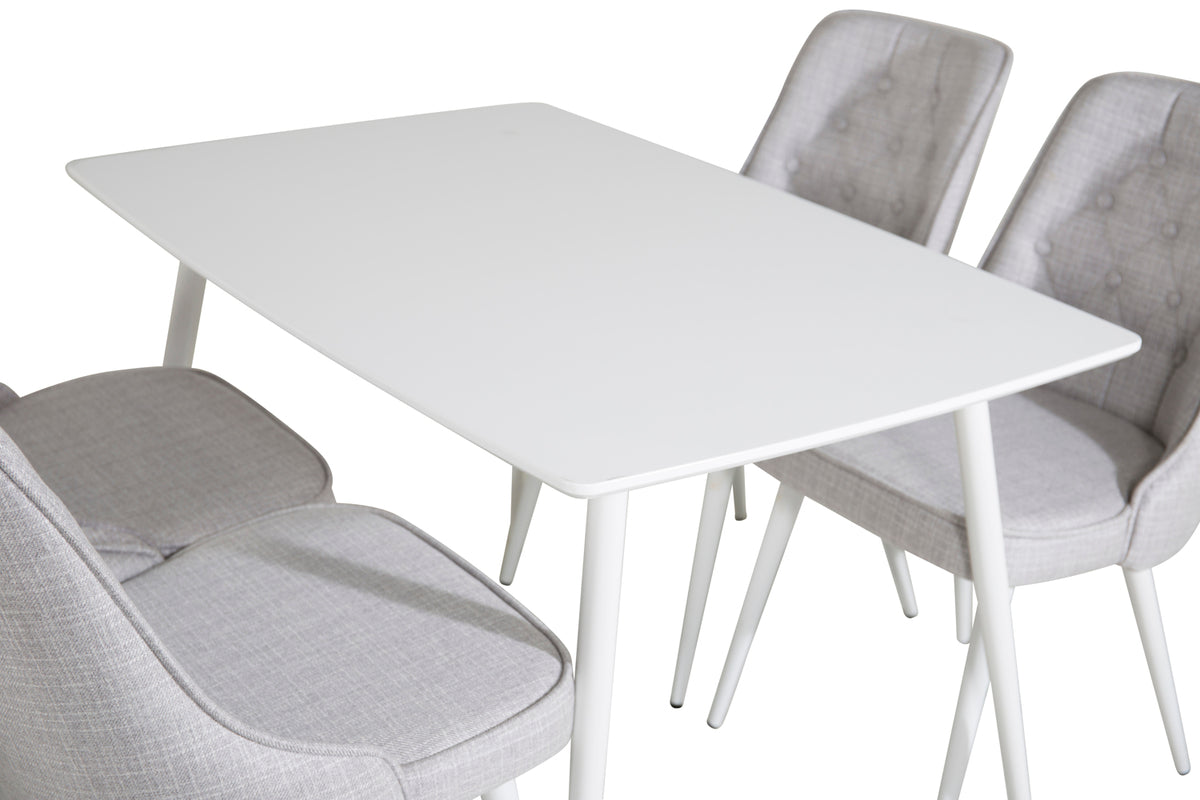 Venture Design Polar & Velvet Deluxe Rektangulära Matbord 120 x 75 Vit + Matstolar 2-pack Ljusgrå