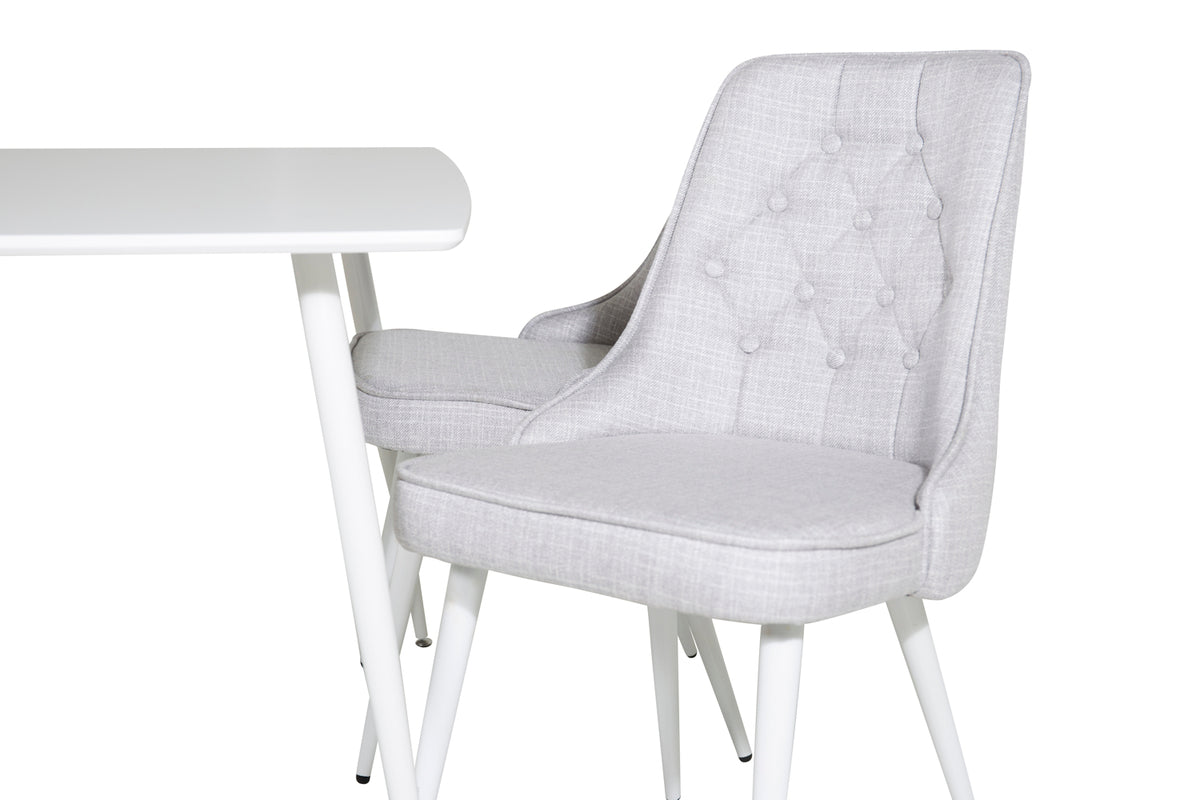 Venture Design Polar & Velvet Deluxe Rektangulära Matbord 120 x 75 Vit + Matstolar 2-pack Ljusgrå