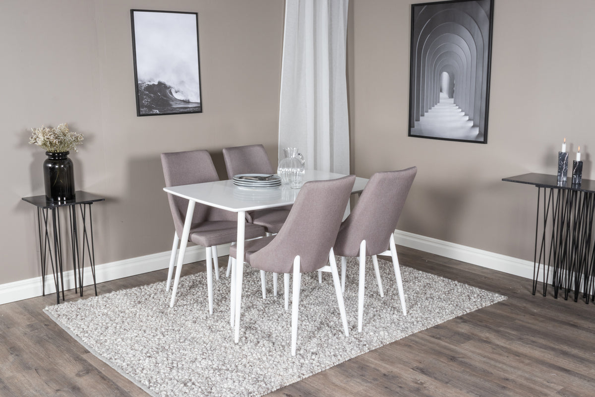 Venture Design Leone & Polar Matstolar 2-pack Grå + Rektangulära Matbord 120 x 75 Vit