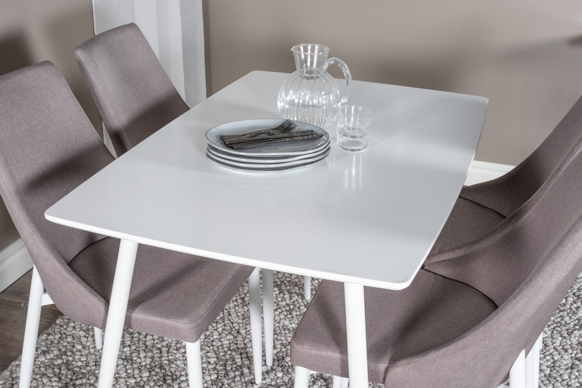 Venture Design Leone & Polar Matstolar 2-pack Grå + Rektangulära Matbord 120 x 75 Vit