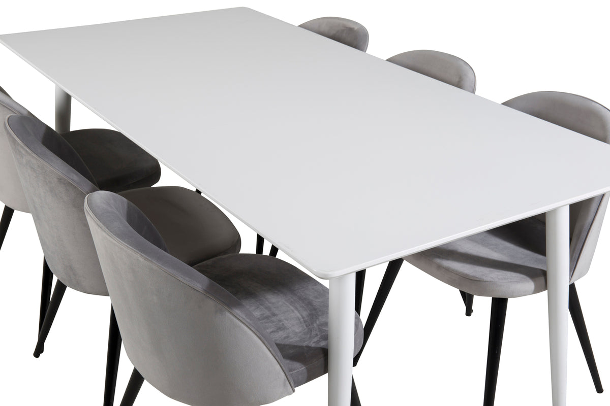 Venture Design Polar & Velvet Rektangulära Matbord 180 x 90 Vit + Matstolar 2-pack Grå