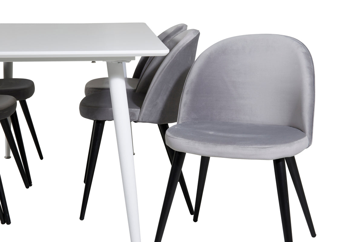 Venture Design Polar & Velvet Rektangulära Matbord 180 x 90 Vit + Matstolar 2-pack Grå
