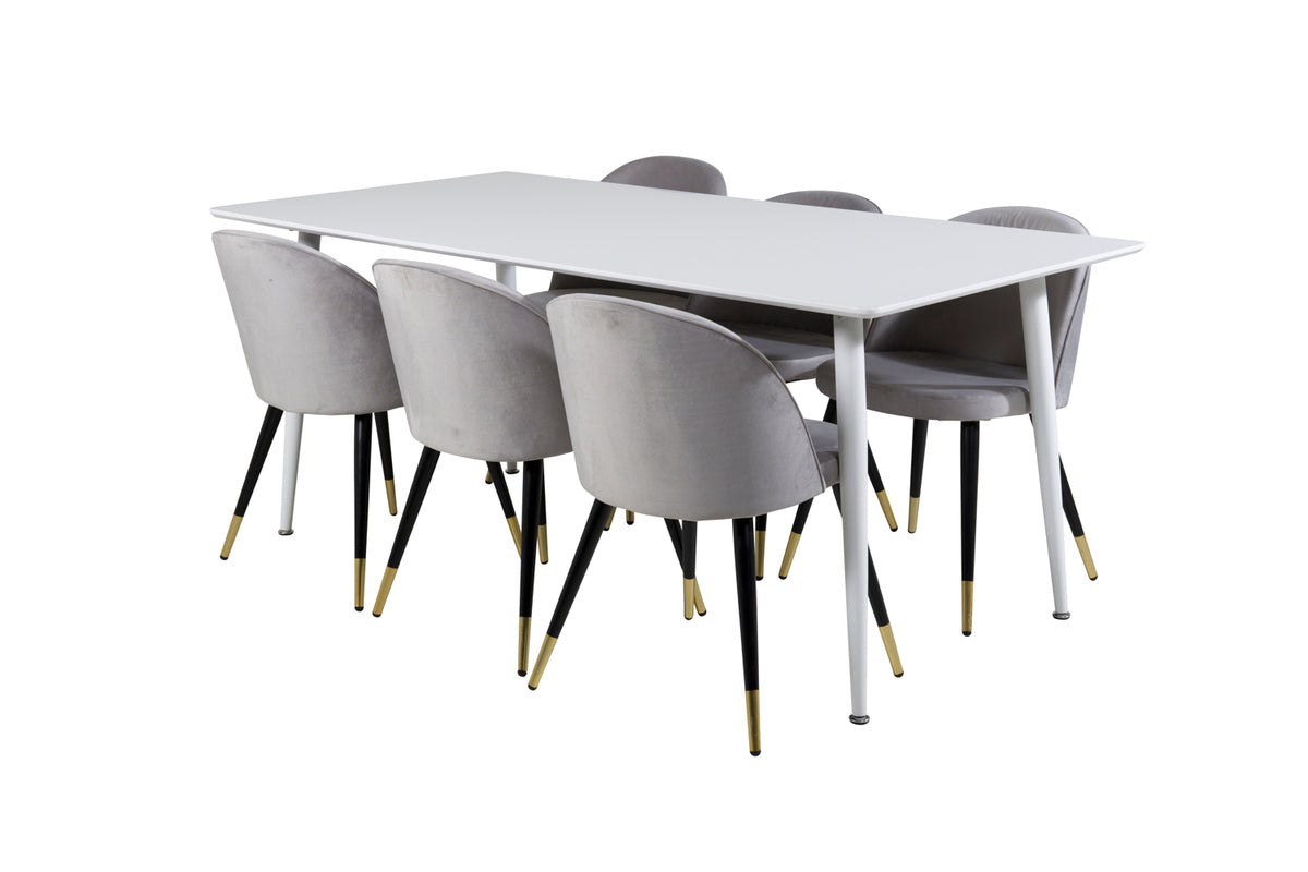 Venture Design Polar & Velvet Rektangulära Matbord 180 x 90 Vit + Matstolar 2-pack Grå