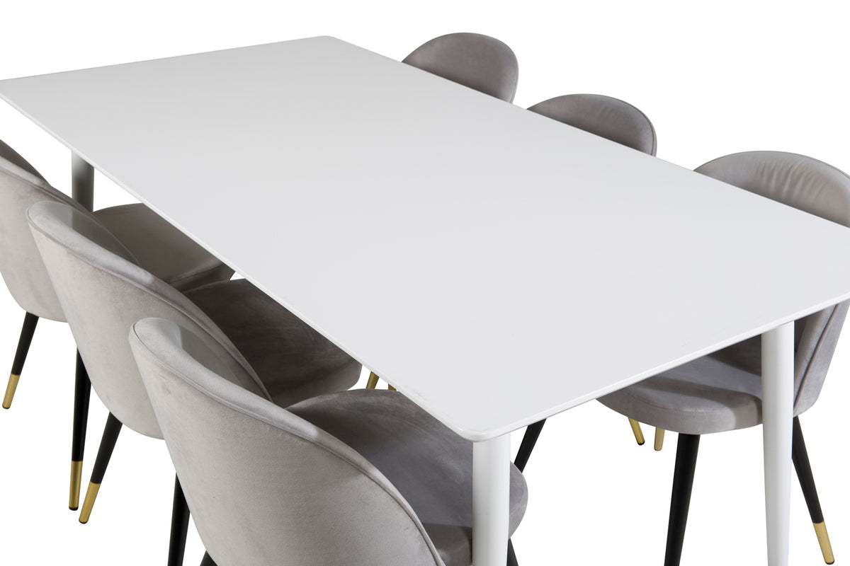 Venture Design Polar & Velvet Rektangulära Matbord 180 x 90 Vit + Matstolar 2-pack Grå