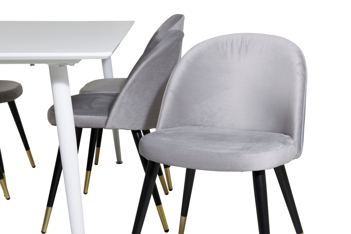 Venture Design Polar & Velvet Rektangulära Matbord 180 x 90 Vit + Matstolar 2-pack Grå