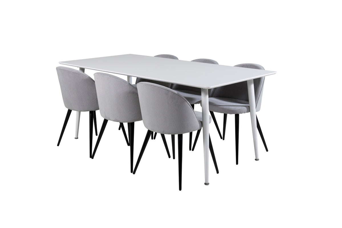 Venture Design Polar & Velvet Rektangulära Matbord 180 x 90 Vit + Matstolar 2-pack Ljusgrå