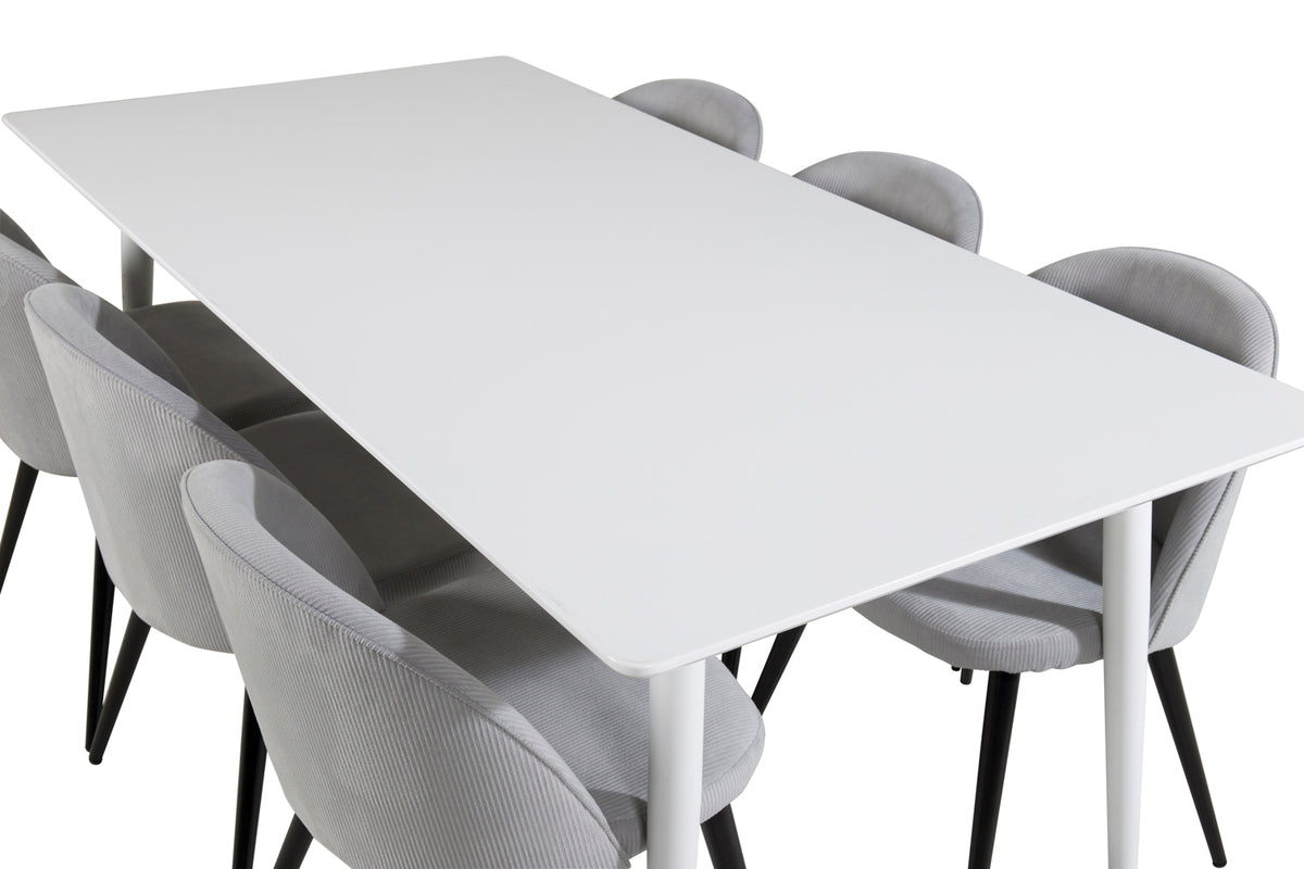 Venture Design Polar & Velvet Rektangulära Matbord 180 x 90 Vit + Matstolar 2-pack Ljusgrå