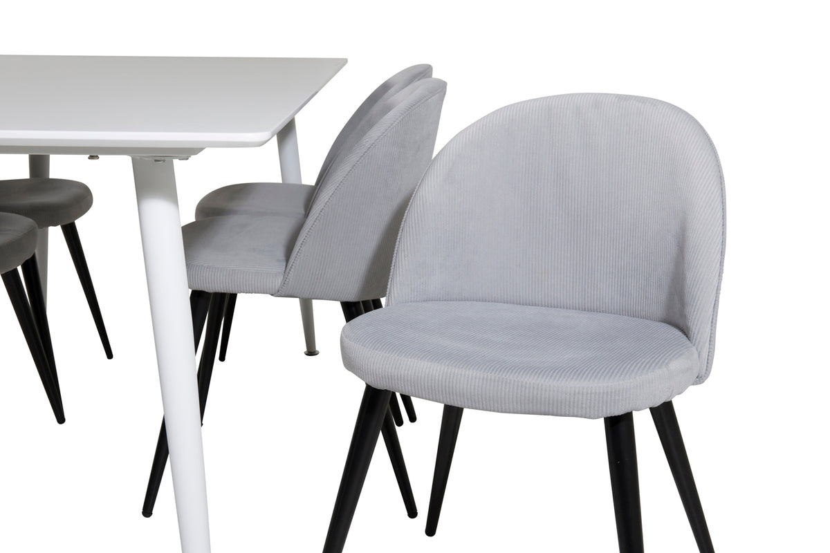 Venture Design Polar & Velvet Rektangulära Matbord 180 x 90 Vit + Matstolar 2-pack Ljusgrå