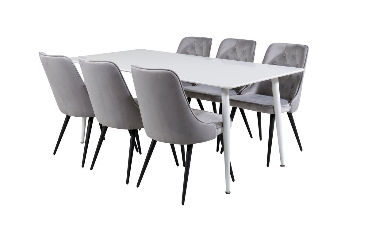 Venture Design Polar & Velvet Deluxe Rektangulära Matbord 180 x 90 Vit + Matstolar 2-pack Ljusgrå