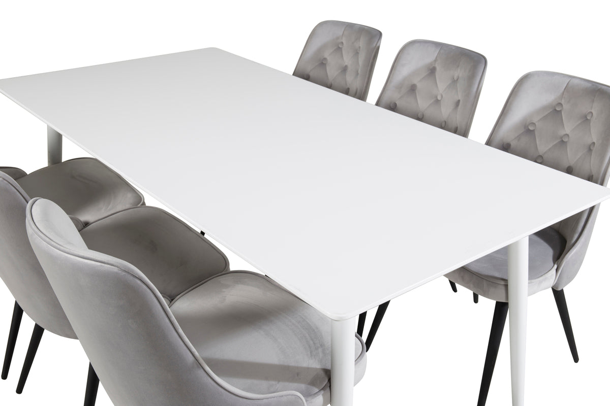 Venture Design Polar & Velvet Deluxe Rektangulära Matbord 180 x 90 Vit + Matstolar 2-pack Ljusgrå