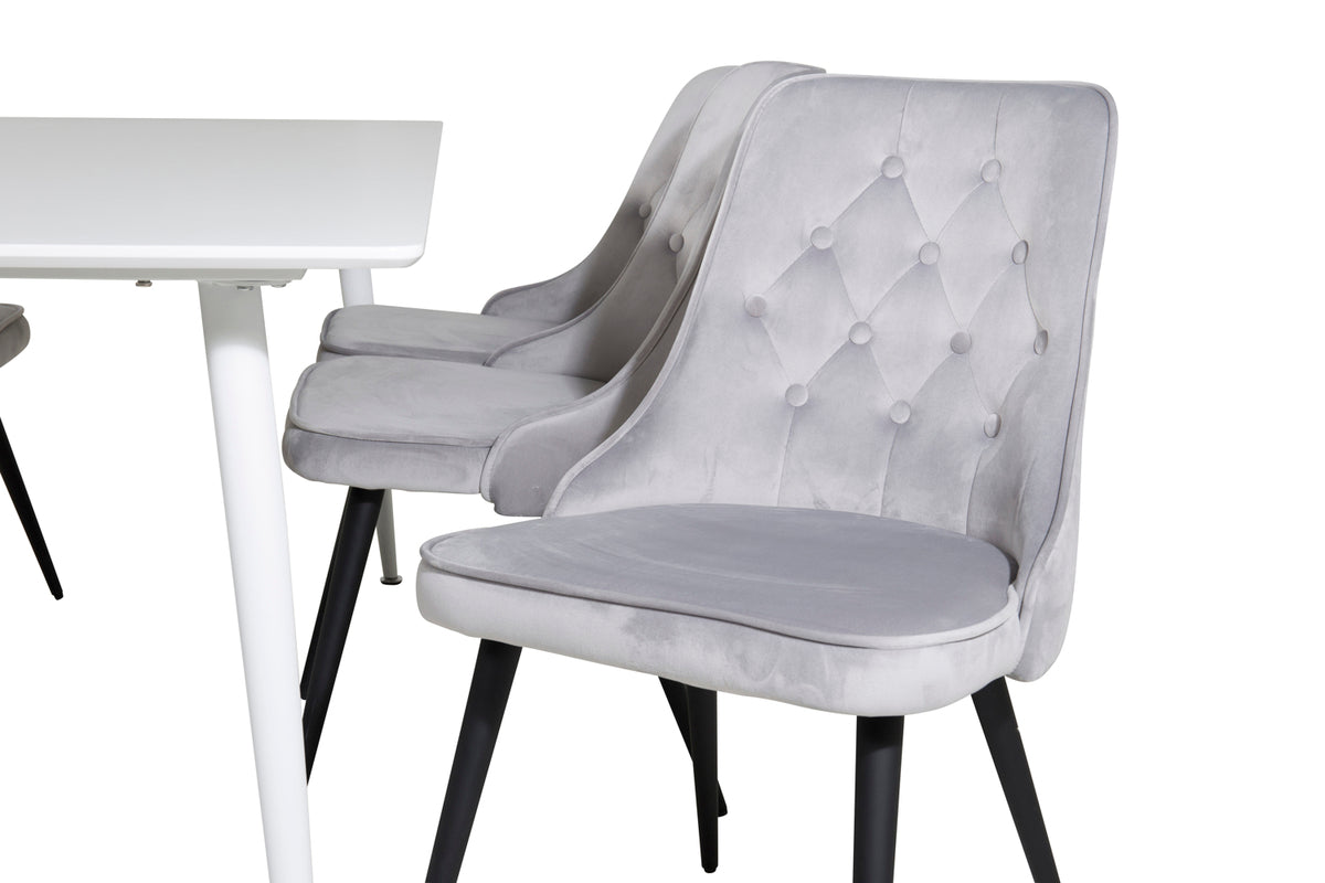 Venture Design Polar & Velvet Deluxe Rektangulära Matbord 180 x 90 Vit + Matstolar 2-pack Ljusgrå
