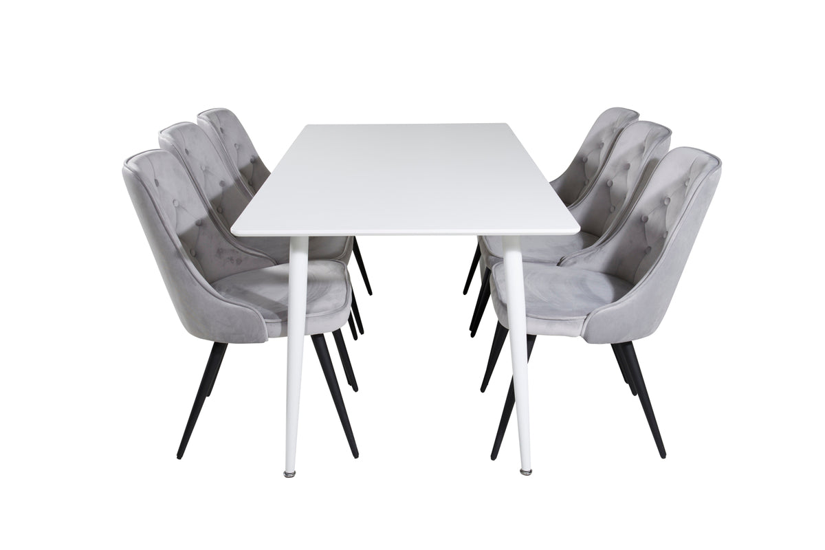 Venture Design Polar & Velvet Deluxe Rektangulära Matbord 180 x 90 Vit + Matstolar 2-pack Ljusgrå