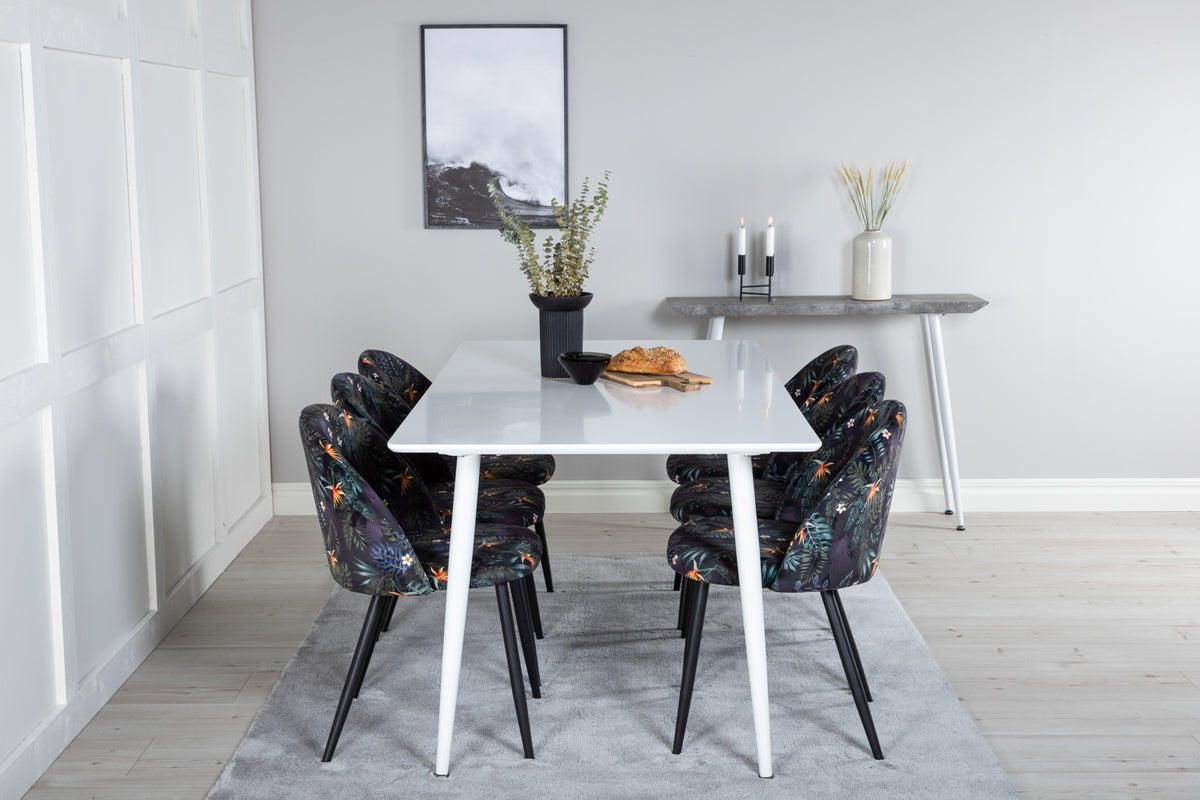 Venture Design Polar & Velvet Rektangulära Matbord 180 x 90 Vit + Matstolar 2-pack Svart