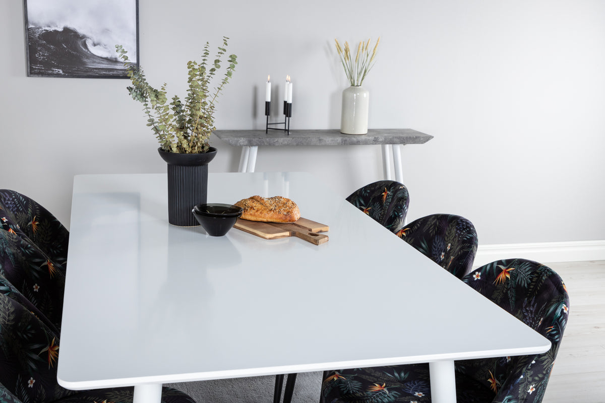 Venture Design Polar & Velvet Rektangulära Matbord 180 x 90 Vit + Matstolar 2-pack Svart