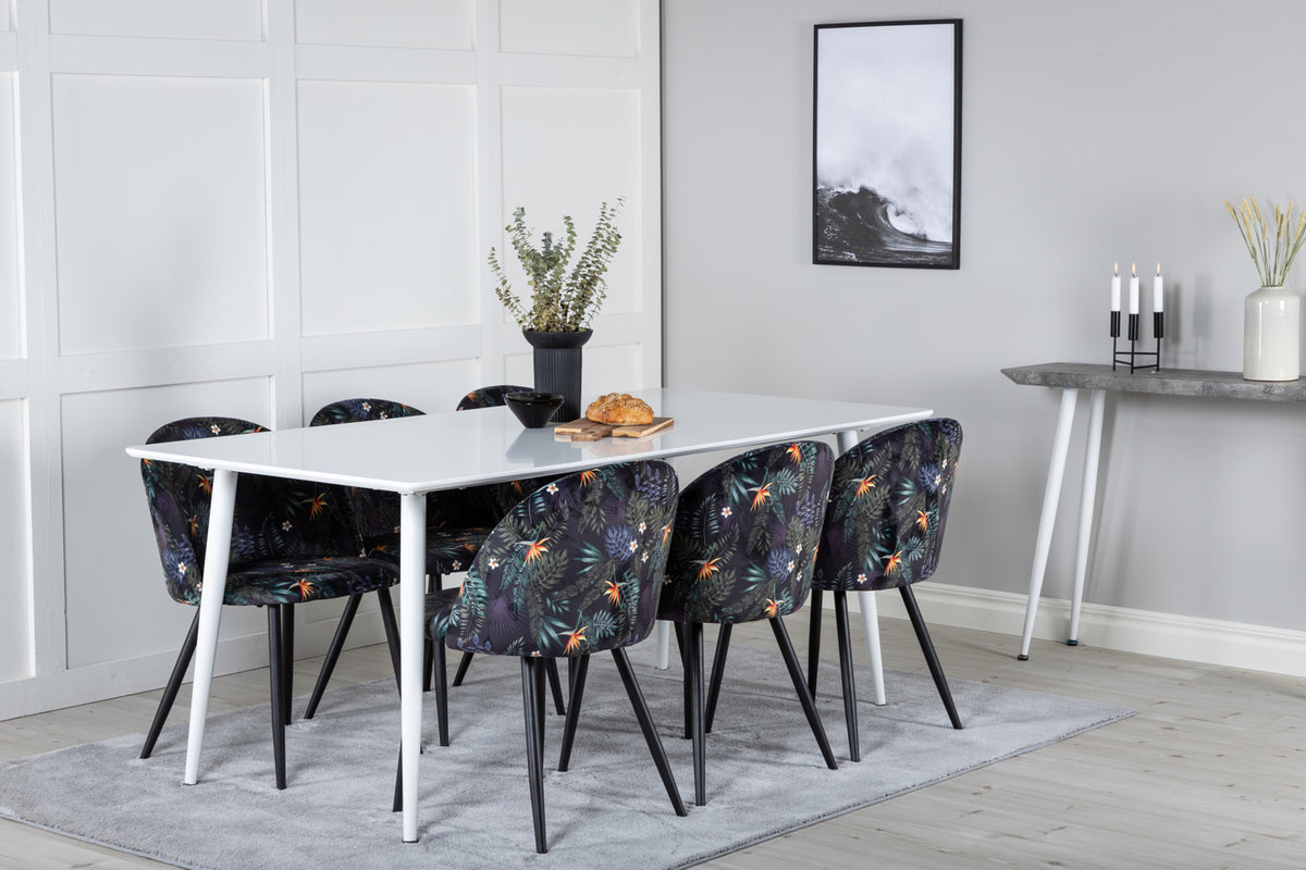 Venture Design Polar & Velvet Rektangulära Matbord 180 x 90 Vit + Matstolar 2-pack Svart
