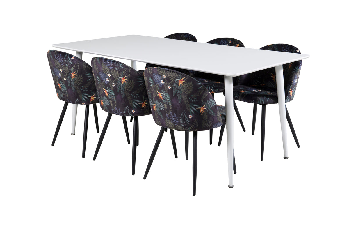 Venture Design Polar & Velvet Rektangulära Matbord 180 x 90 Vit + Matstolar 2-pack Svart