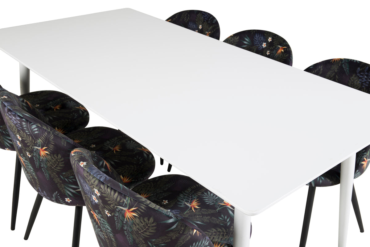 Venture Design Polar & Velvet Rektangulära Matbord 180 x 90 Vit + Matstolar 2-pack Svart
