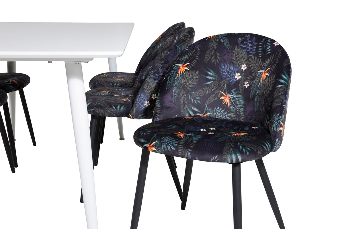 Venture Design Polar & Velvet Rektangulära Matbord 180 x 90 Vit + Matstolar 2-pack Svart