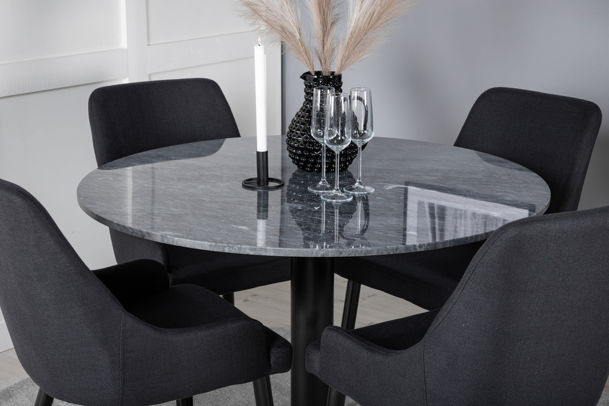 Venture Design Plaza & Estelle Matstolar 2-pack Svart + Runda Matbord ⌀106 Mörkgrå