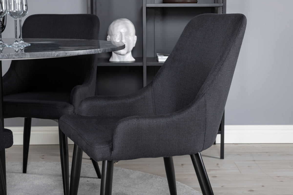 Venture Design Plaza & Estelle Matstolar 2-pack Svart + Runda Matbord ⌀106 Mörkgrå