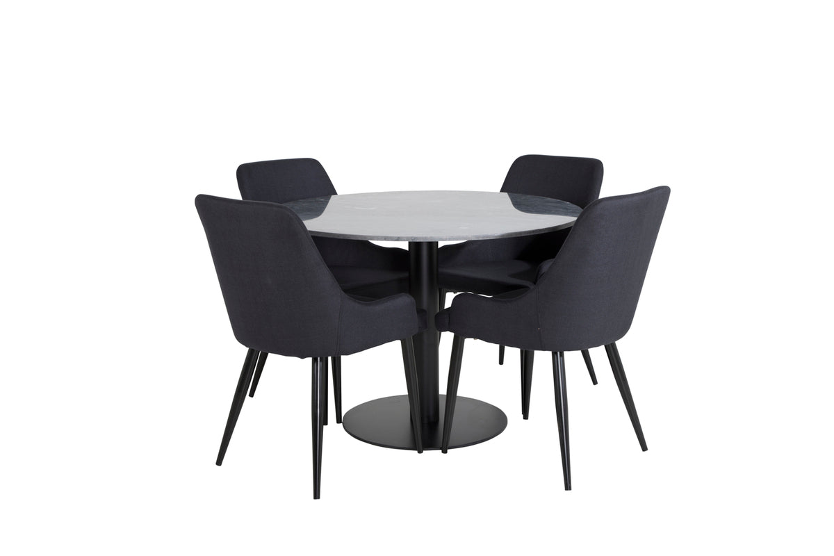 Venture Design Plaza & Estelle Matstolar 2-pack Svart + Runda Matbord ⌀106 Mörkgrå