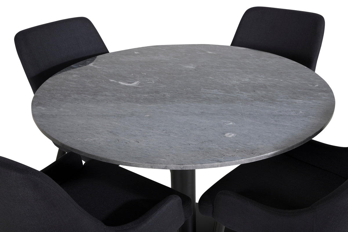 Venture Design Plaza & Estelle Matstolar 2-pack Svart + Runda Matbord ⌀106 Mörkgrå