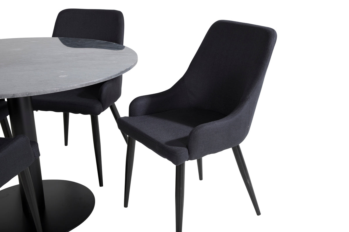 Venture Design Plaza & Estelle Matstolar 2-pack Svart + Runda Matbord ⌀106 Mörkgrå