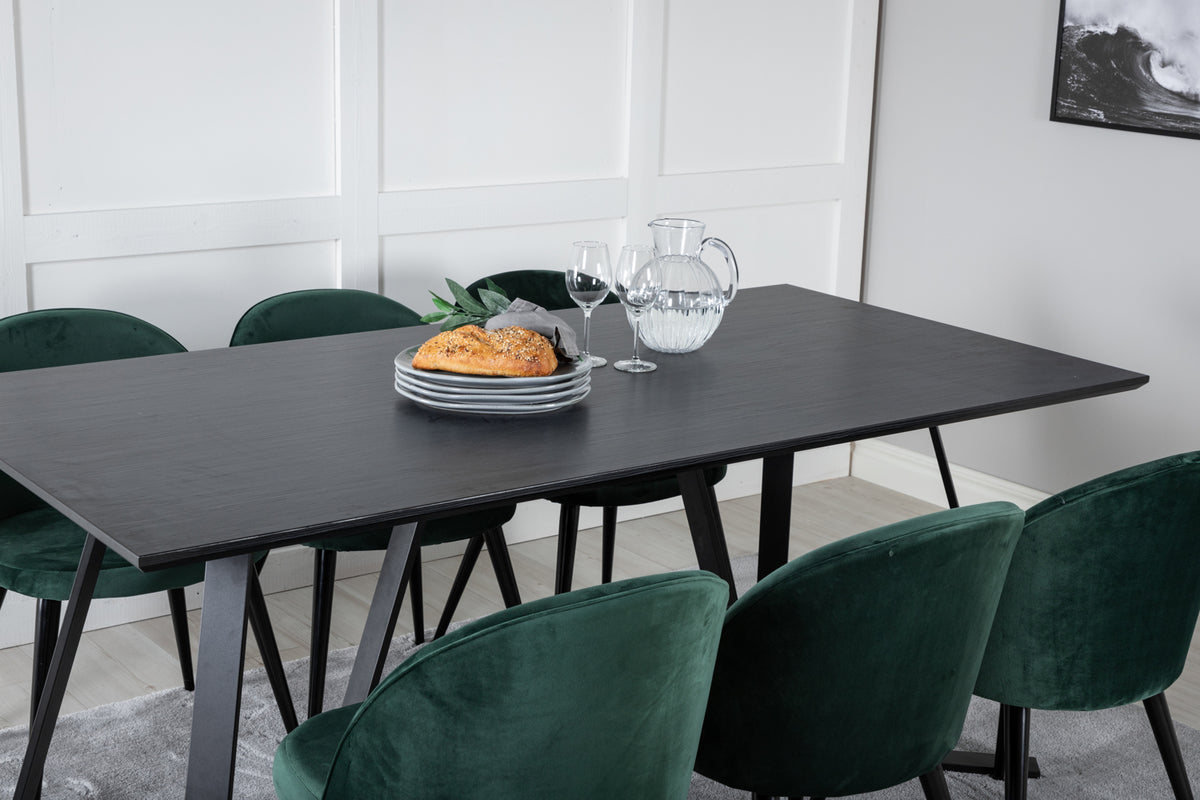 Venture Design Velvet & Marina Matstolar 2-pack Grön + Rektangulära Matbord 180 x 90 Svart